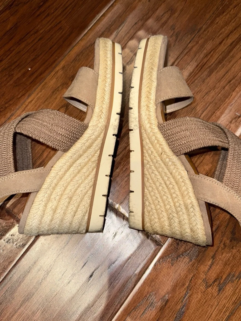 Kelly & Katie Taupe Crisscross Espadrille Wedge Sandals